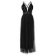 thumbnail image 3 of Gibobby Vestido de noche mujer Vestido de noche de línea A sin espalda con lentejuelas y panel de malla para mujer(Negro,M), 3 of 5