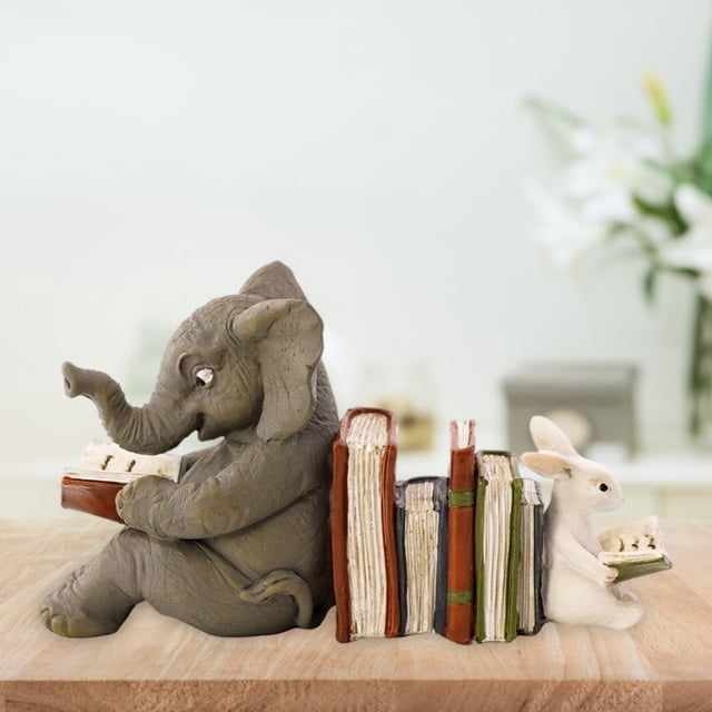 Estatua de elefante y conejo, sujetalibros, figuritas, adornos de resina, figuritas de animales, decoración para el hogar