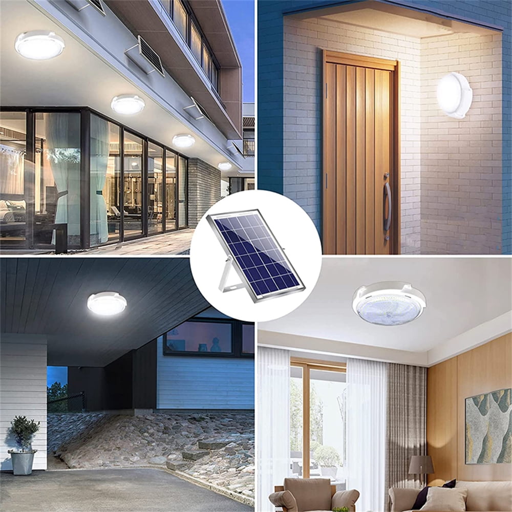 Intelive 2 Packs LED Solar Ceiling Light, Indoor Outdoor 5000LM Solar Shed Light 3 Lighting Modes Cool White/Warm White Switchable Solar Hanging LED Light with Remote Control