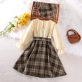 thumbnail image 4 of Zwiiyzr 4-8 Years Girls British Style Dress Suit Two Piece Set 2024 Spring Fall Midi A-Lined Dress Long Sleeve Spliced Plaid Princess Dress 鈥媁ith Hat Brown, 4 of 6