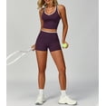 thumbnail image 3 of PISONIC Women Two Piece Workout Sets Color Block Backless Tank Top and High Waist Booty Lifting Shorts Gym Yoga Active Outfits, 3 of 6