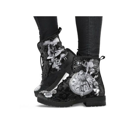 

Frontwalk Ladies Ankle Boots Vintage Short Bootie Floral Leather Boot Work Waterproof Booties Women Lace Up White Alice 8.5