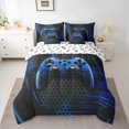 thumbnail image 2 of Castle Fairy Boys Gradient Gamer 7-Piece Twin Bedding Sets,Black Blue Bedding Comforter Set,Honeycomb Stripes Breathable Sheet Sets,Super Cozy Room Decor, 2 of 8