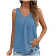 thumbnail image 2 of Otntypg Womens Tank Tops Loose Fit Ruched V Neck Solid Color Sleeveless Cute Flowy Tops Casual Basic Banded Shirts Blue S, 2 of 8