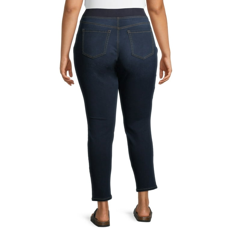 Terra & Sky Plus Size Pull On Knit Denim Jeans with Front Seam