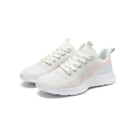 

Ritualay Women Casual Shoes Color Block Sneakers Mesh Running Shoe Breathable Lightweight Fashion Sneaker Womens Ladies Lace Up Flats Blue Pink 4.5