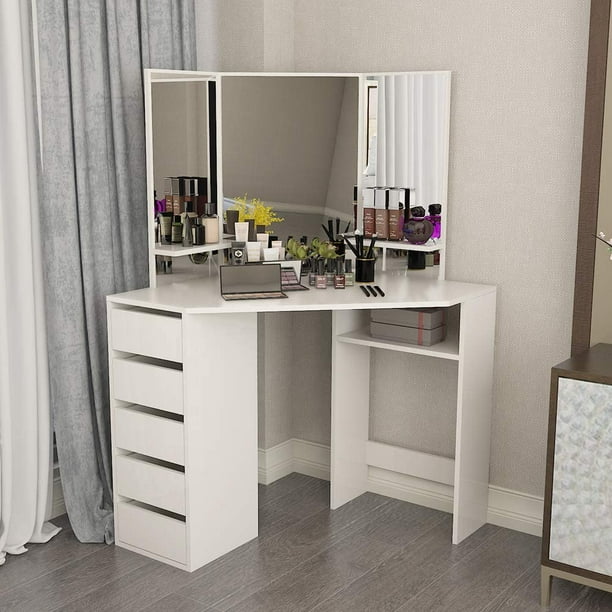 Corner Dressing Table Makeup Desk With, Desk Vanity Table With Mirror