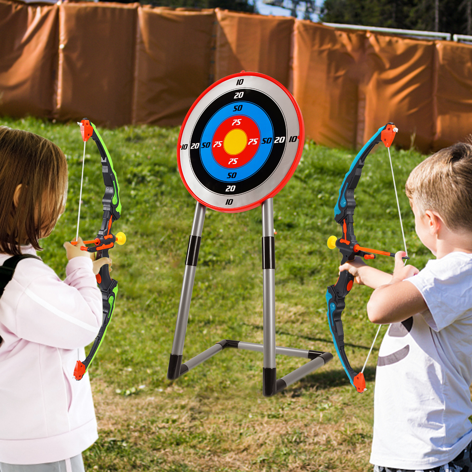 HAEMORE Kids Bow and Arrow, Kids Archery Set with 2 LED Light Up Bows, 12 Suction Cup Arrows, 2