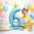 thumbnail image 6 of 42” Standing Crown Number 6 Balloon, Large Blue Foil Balloon for Birthday Party Decorations, 6 of 7