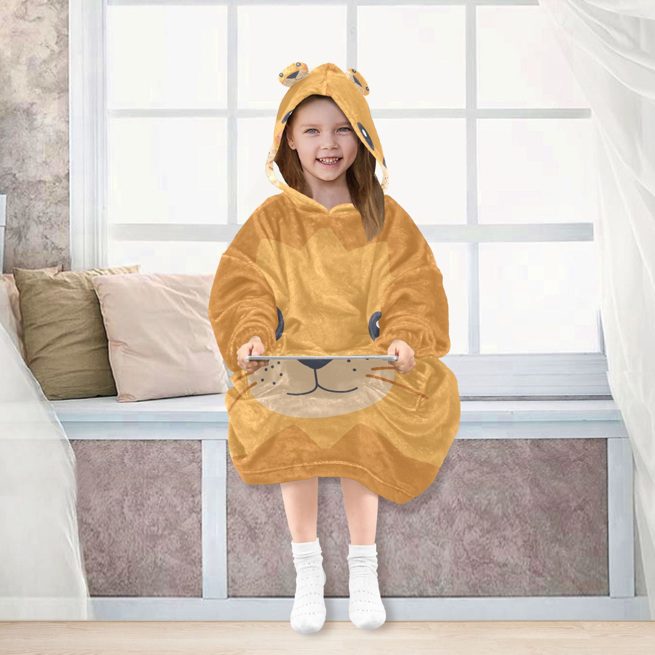 joogoo Wearable Blanket Hoodie Funny Lion Face for Flannel Sherpa Pocket 3-14 YR S