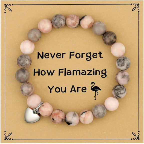 Inspirational Gifts for Women, Pink Heart Charm Stretch Bead Bracelet, Positive Affirmation Get Well Soon Gift