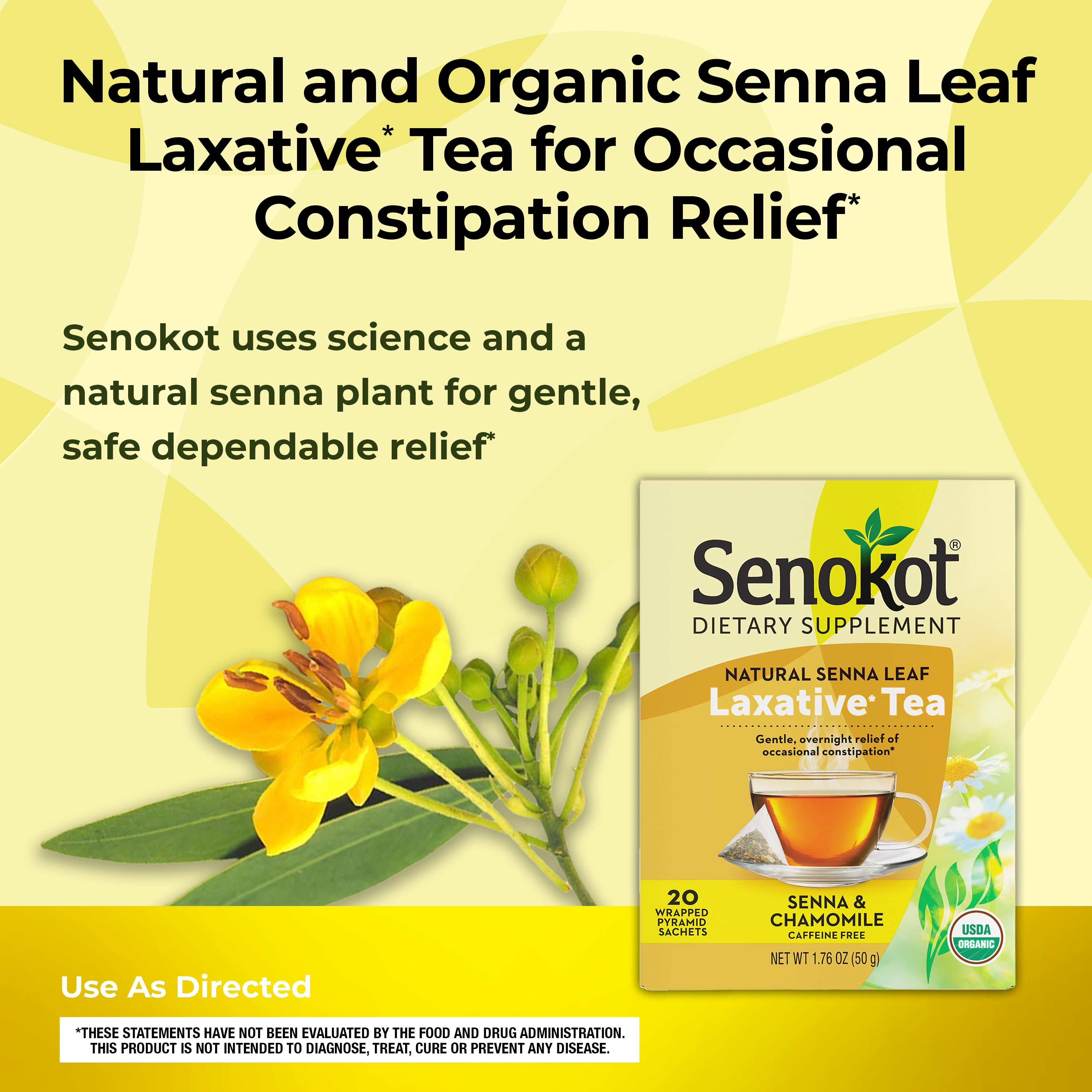 Senokot® Natural Senna Leaf Laxative* Tea Bags, Caffeine Free, Chamomile, 20 ct