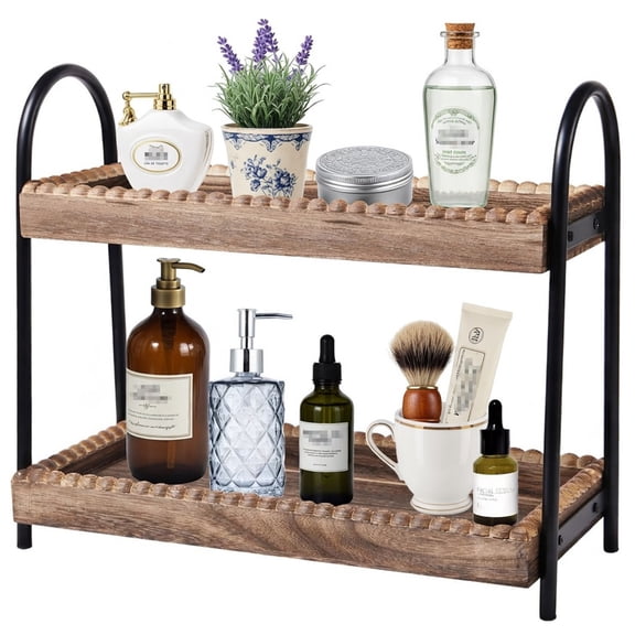 Ngardk Bathroom Countertop Organizer,  2 Tier Vanity Organizer and Storage, Wood Storage Shelf for Bathroom Kitchen,14.9"X5.8"X12.8" , Pack of 1, Light Brown