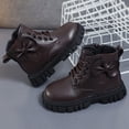 thumbnail image 5 of Viluyesy Girls Faux Leather Combat Ankle Boots, Lace Up Side Zipper, Back Bow Decor, Rugged Lug Sole Outdoor Booties Brown Size 13 Little Kids, 5 of 8
