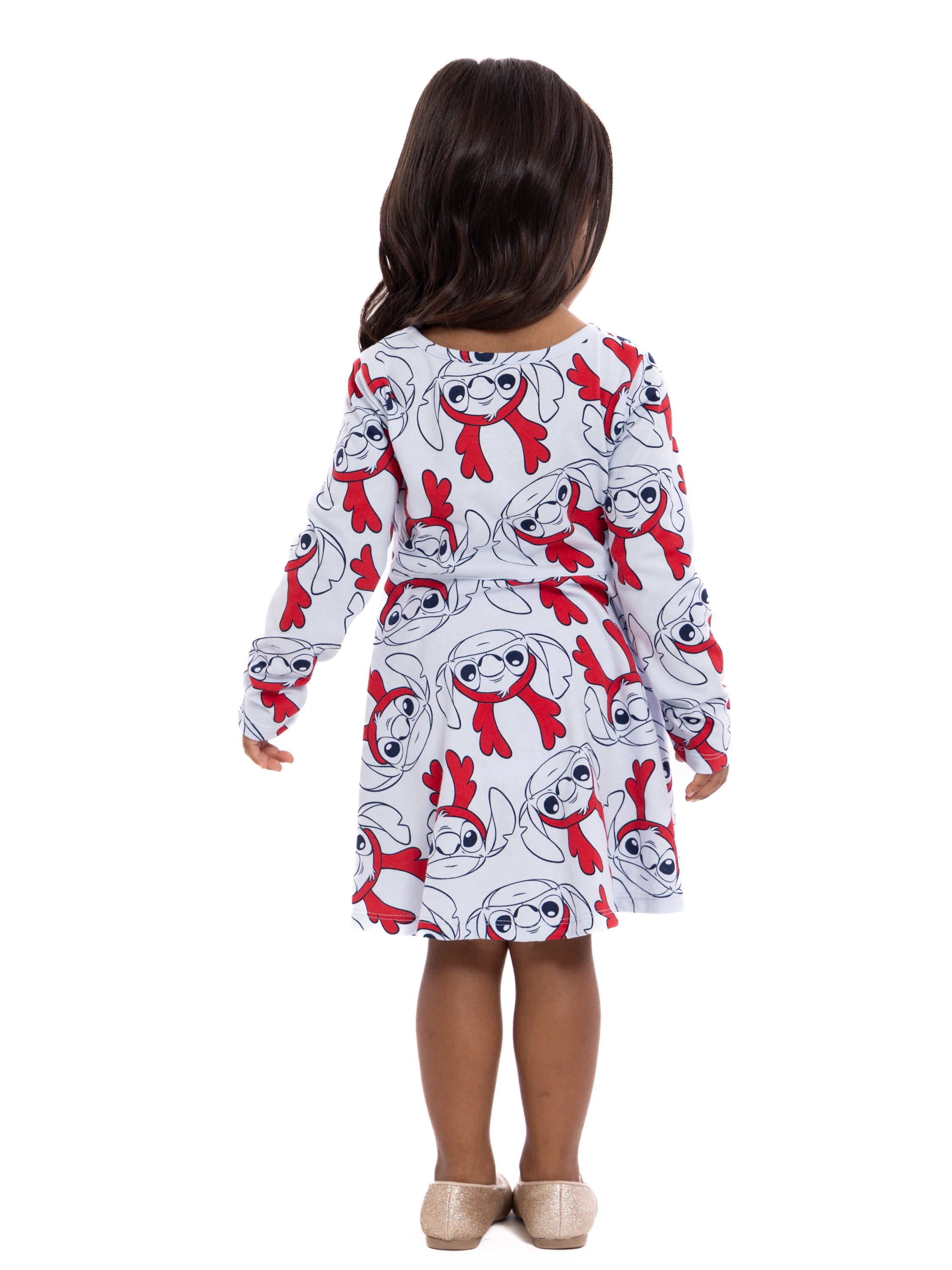 Stitch Toddler Girls Allover Print Dress with Long Sleeves, Sizes 12M-5T