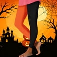 thumbnail image 2 of Ghalytn Women's High Waist Orange-Black Split Color Stretch Leggings, Halloween Costume Skinny Pants, 2 of 5