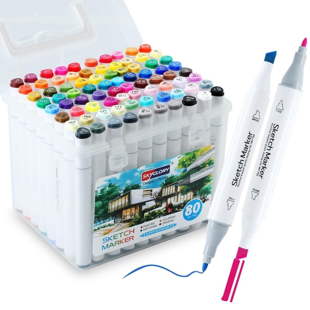 Marcadores de Alcohol HaPi.Pen 80 Colores Doble Punta con Estuche de Transporte