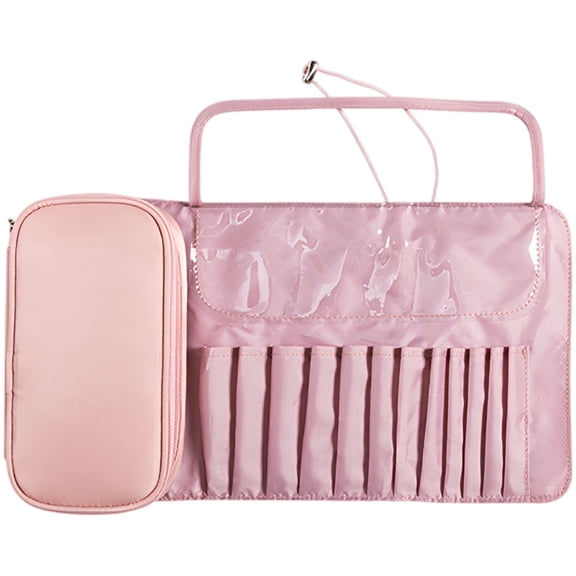 Cosmetic Brush Organizer Bag, 2 in 1 Detachable Roll Up Makeup Brush Case with Transparent Pockets, Waterproof Nylon Travel Cosmetic Holder for Professional Brushes, Toiletries and Daily Storage