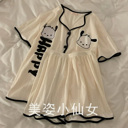 

Sanrio Pajamas Sets Hello Kitty Kuromi Pachacco Kawaii Gils Cute Cartoon Sleepwear Sweet Summer Women Loose Nightwear Clothes