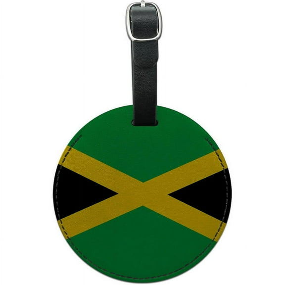 Jamaica National Country Flag Round Leather Luggage ID Tag Suitcase Carry-On