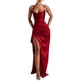 thumbnail image 3 of dgysar Strapless Party Dress with Slit Satin Evening Gown with Slit - Smocked Figure-Hugging Long Dress, Perfect for Wedding Guest, Banquet & Red Carpet Red M, 3 of 7