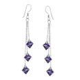 thumbnail image 3 of Sophisticated Dangle Chain Square Purple Cubic Zirconia Sterling Silver Earrings for Female Adult, 3 of 6