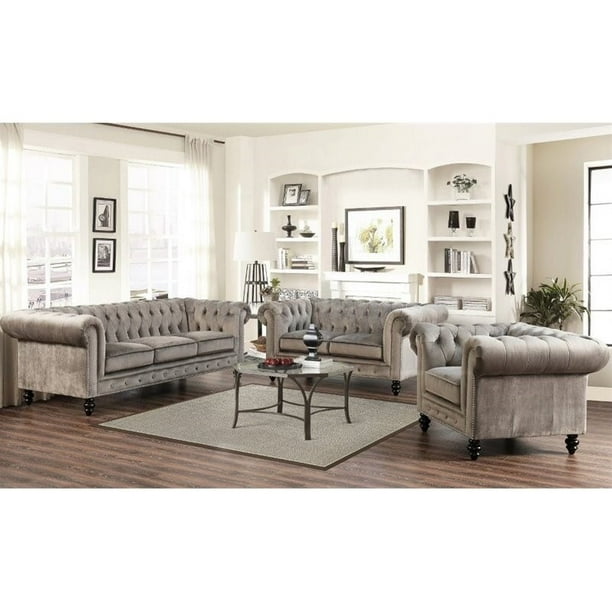 Abbyson Sofa Loveseat And Armchair Velvet Sofa Set In Gray Walmart Com Walmart Com