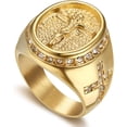 thumbnail image 1 of GHSDFBB Mens Cross Ring Stainless Steel Gold Plated Christian Jesus Catholicism Religious Rings, for Fathers Day, 1 of 7