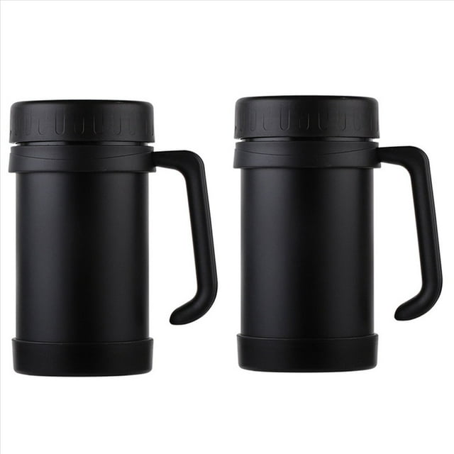 2X 500Ml / 17Oz Frascos de VacíO de Acero Inoxidable de Termo con Manejar de Termo Termos de Oficina para Té Aislada Negro