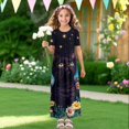 thumbnail image 4 of Uourmeti Girls Elegant Maxi Dress, Black Cat Flower Printed Short Sleeves Dress with Pockets Summer Long Holiday Dresses, Size 7-8 Years, 4 of 7