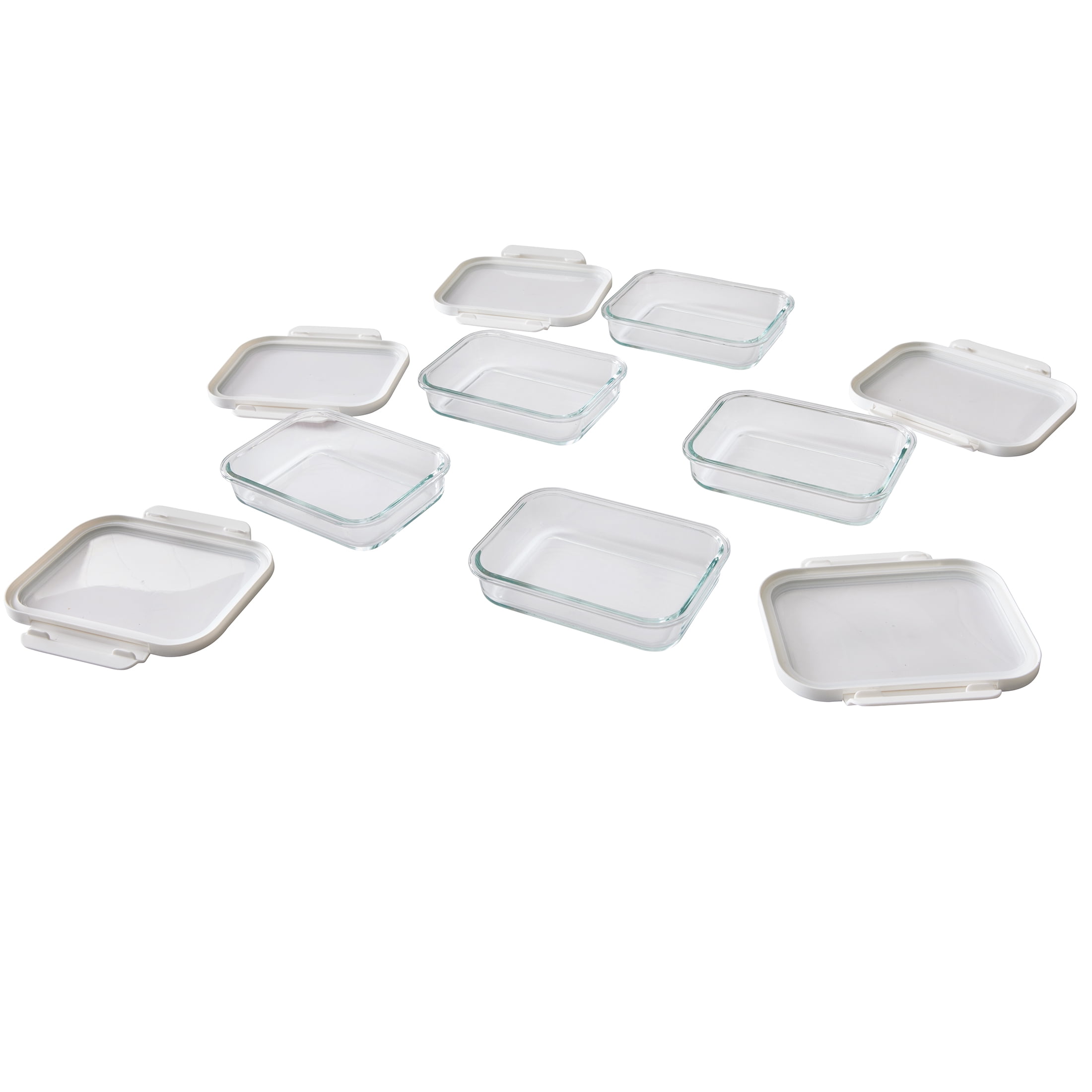 Better Homes & Gardens 2.3Cup Rectangle Glass Food Storage Container with Tritan Lid. Set of 5, 10 Pieces, Designed to Help with Pantry Storage and Everyday Organization