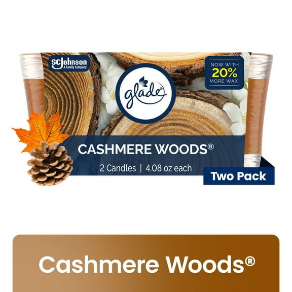Glade Single Wick Candles, Cashmere Woods, 8.16 oz, 2 Count