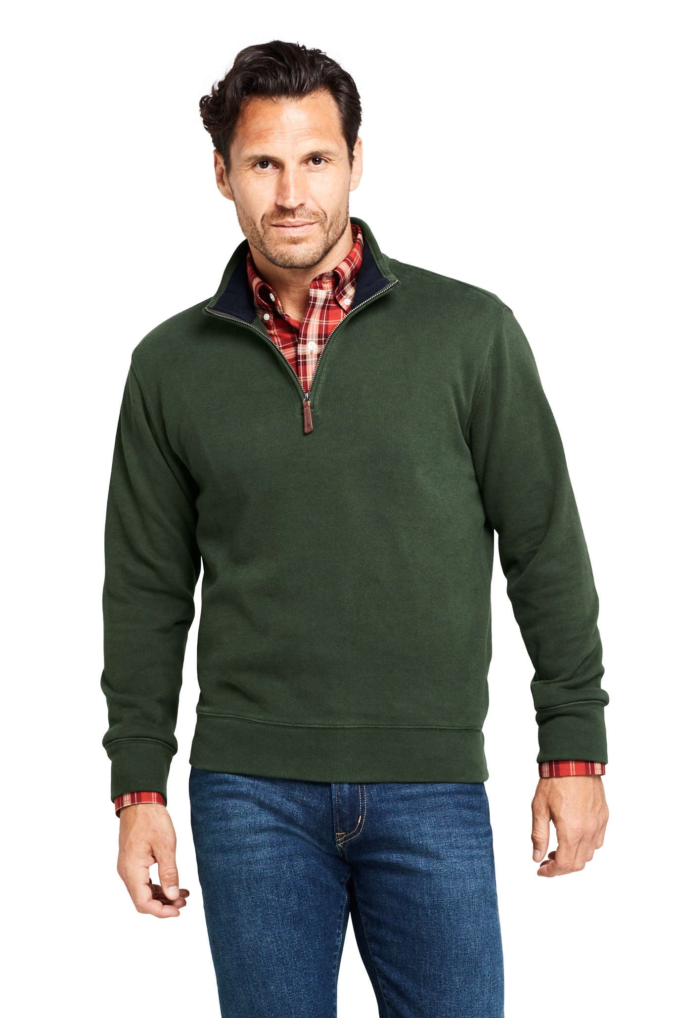 Lands' End - Lands' End Men's Bedford Rib Quarter Zip Sweater - Walmart ...