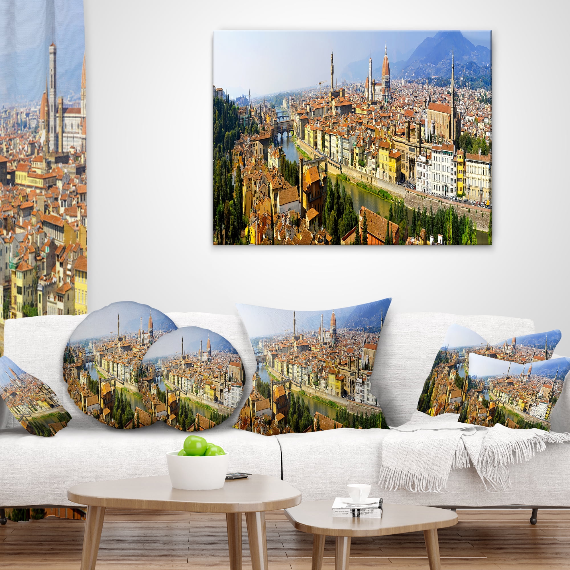 Designart Florence Panoramic View - Cityscape Photo Throw Pillow - 12x20