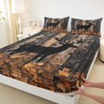 thumbnail image 4 of Manfei Rustic Deer Bed Sheets,Vintage Wood Plank Full Size Sheets,Orange,4pcs,1 Flat Sheet, 1 Fitted Sheet and 2 Pillowcases, 4 of 6