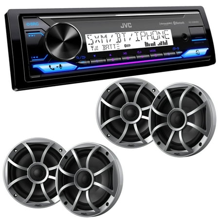 JVC KD-X38MBS Marine Digital Media Receiver with Bluetooth USB SiriusXM Ready Conformal Coated PCB with 2 Pairs Wet Sounds RECON6-S 6.5 Marine Coax Speakers