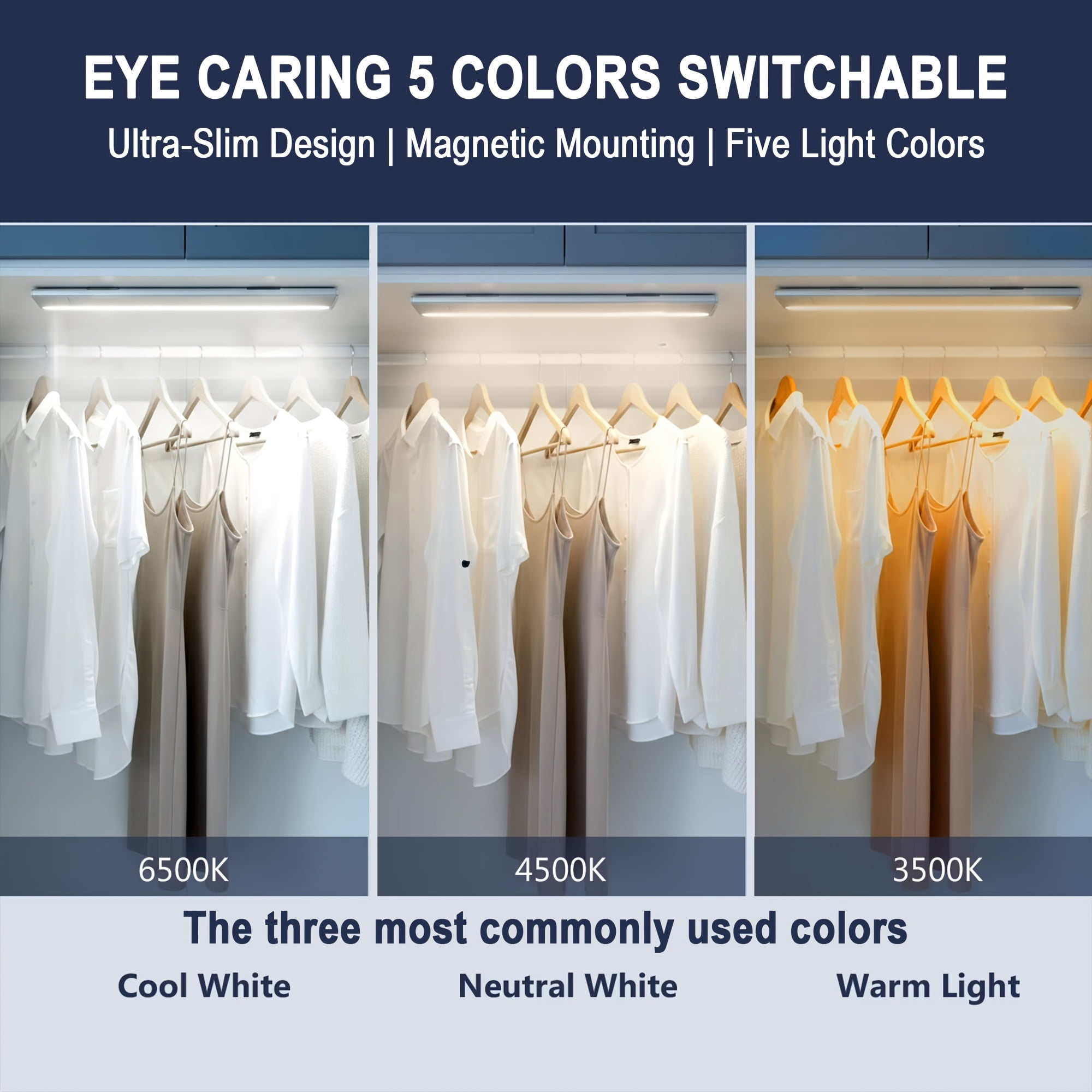 2-Pack 11.8'' Under Cabinet Lights, Motion Sensor Closet Lights, USB Rechargeable Wireless Cabinet Lighting, 5 Color Temps Magnetic Light for Kitchen, Pantry
