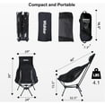 thumbnail image 2 of Portable Compact Folding Camping Chairs – Lightweight High Back with Pillow, Deep Recline, ArmPads, Side Pockets-for Motorcycle, RV, Backpacking, Travel, Festival – Black, 2 of 6