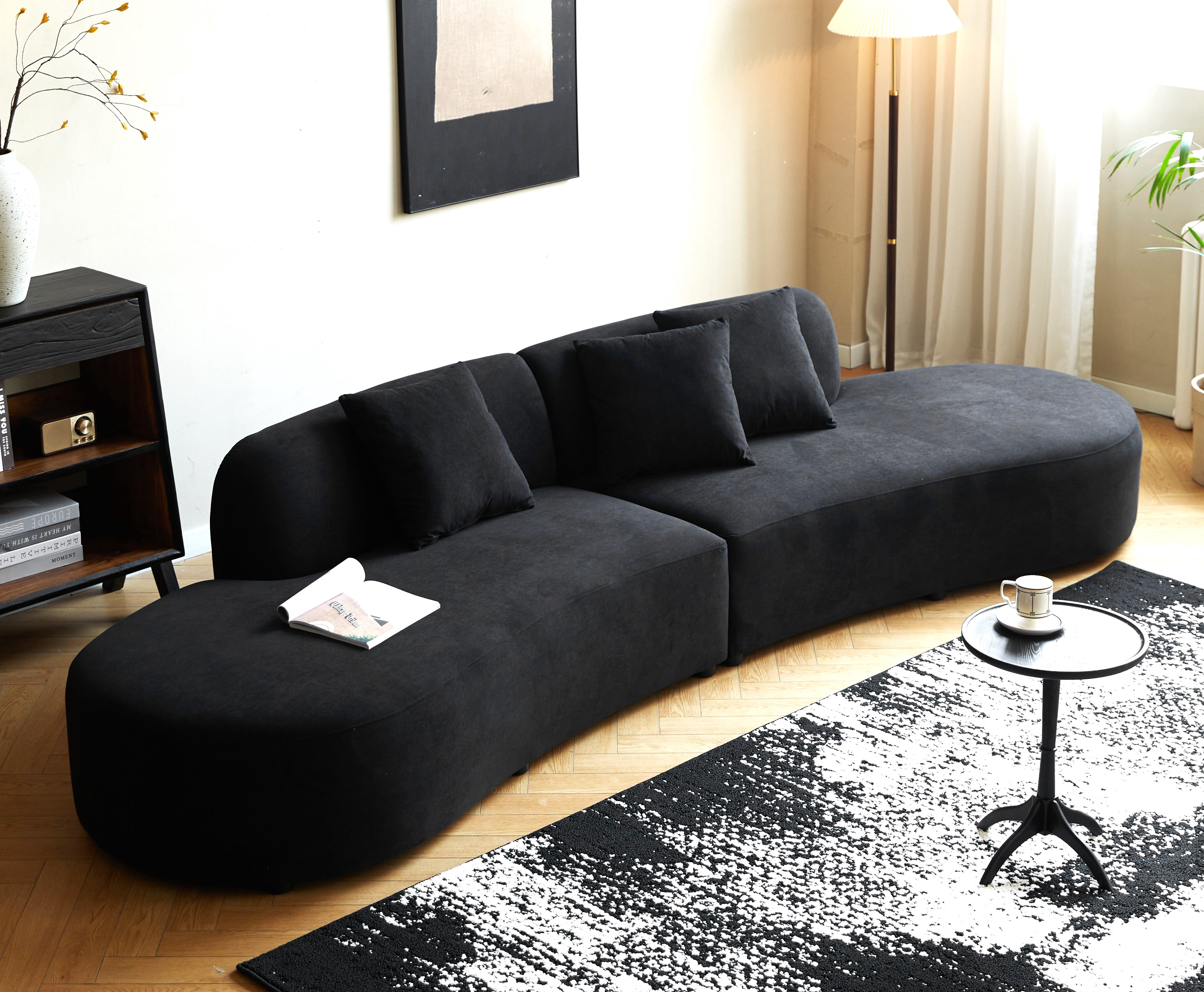 US Pride Furniture 132.3 inch Large Size Elegant Half Moon Design Curved 6-Seat Sofa with High-Density Foam Filled Black