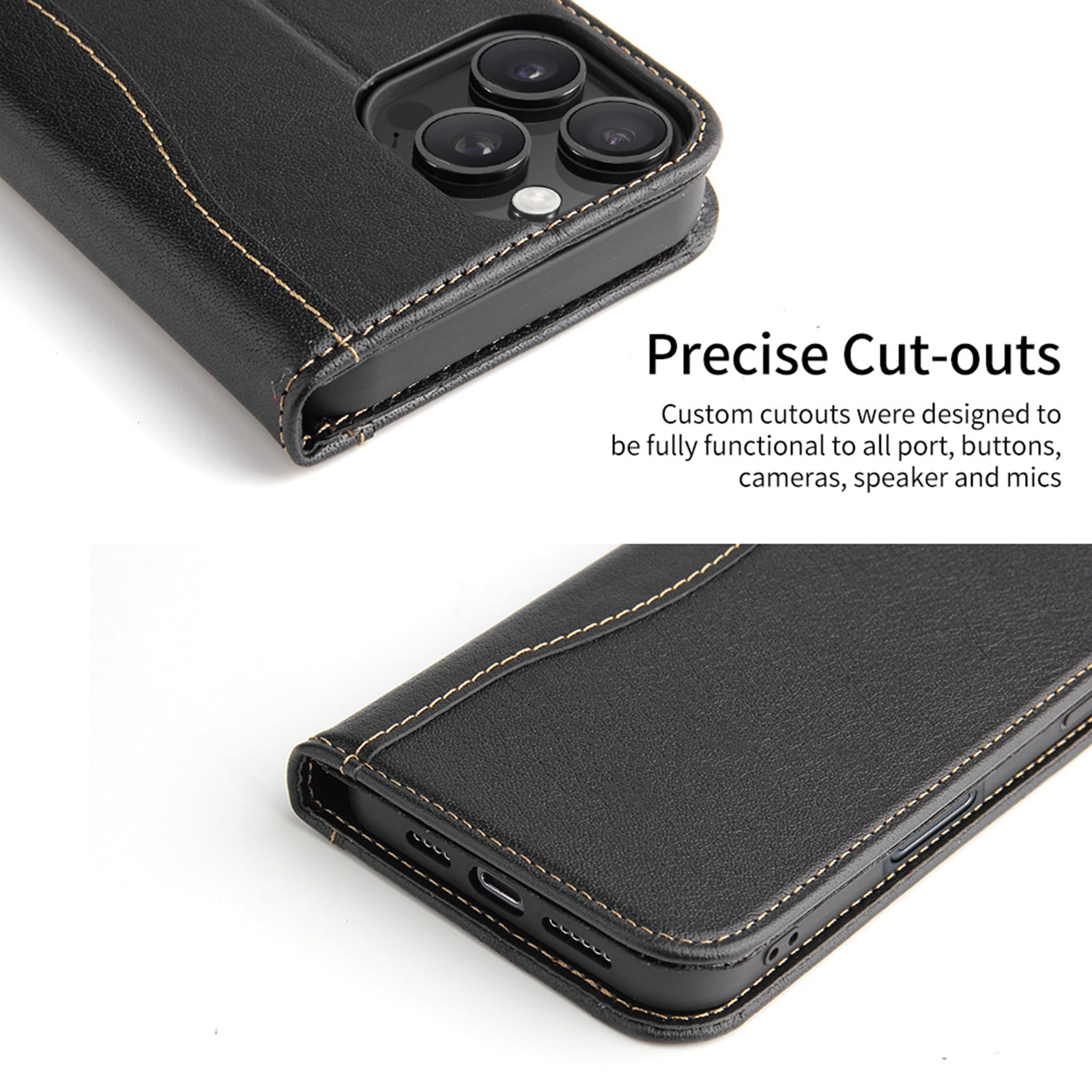 ShellTech for iPhone 16 Pro Leather Wallet Case,Luxury Genuine Vintage Leather [Slim and Durable] with Card Slot & Kickstand [Magnetic Closure] Flip Folio Case,Black