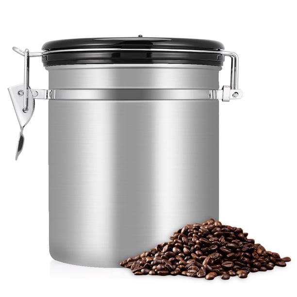 Recipiente hermético para granos de café, de acero inoxidable 304, de 1,5 l, color plateado