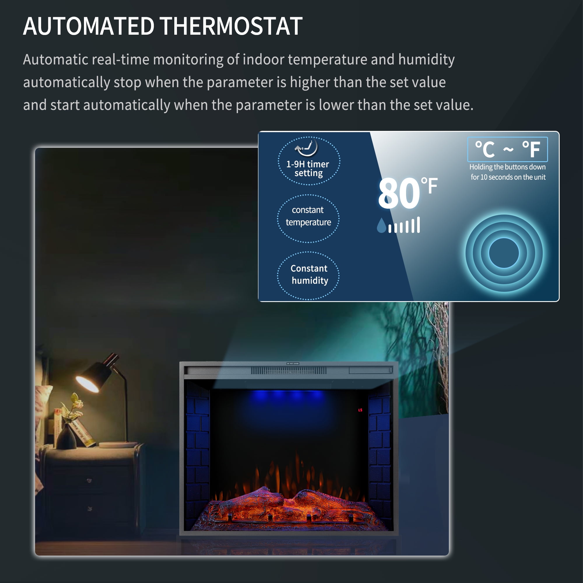 EUROCO 30 inch LED Recessed Electric Fireplace with 3 Top Light Colors, Remote Control, Adjustable Heating, and Touch Screen 1500W, Black