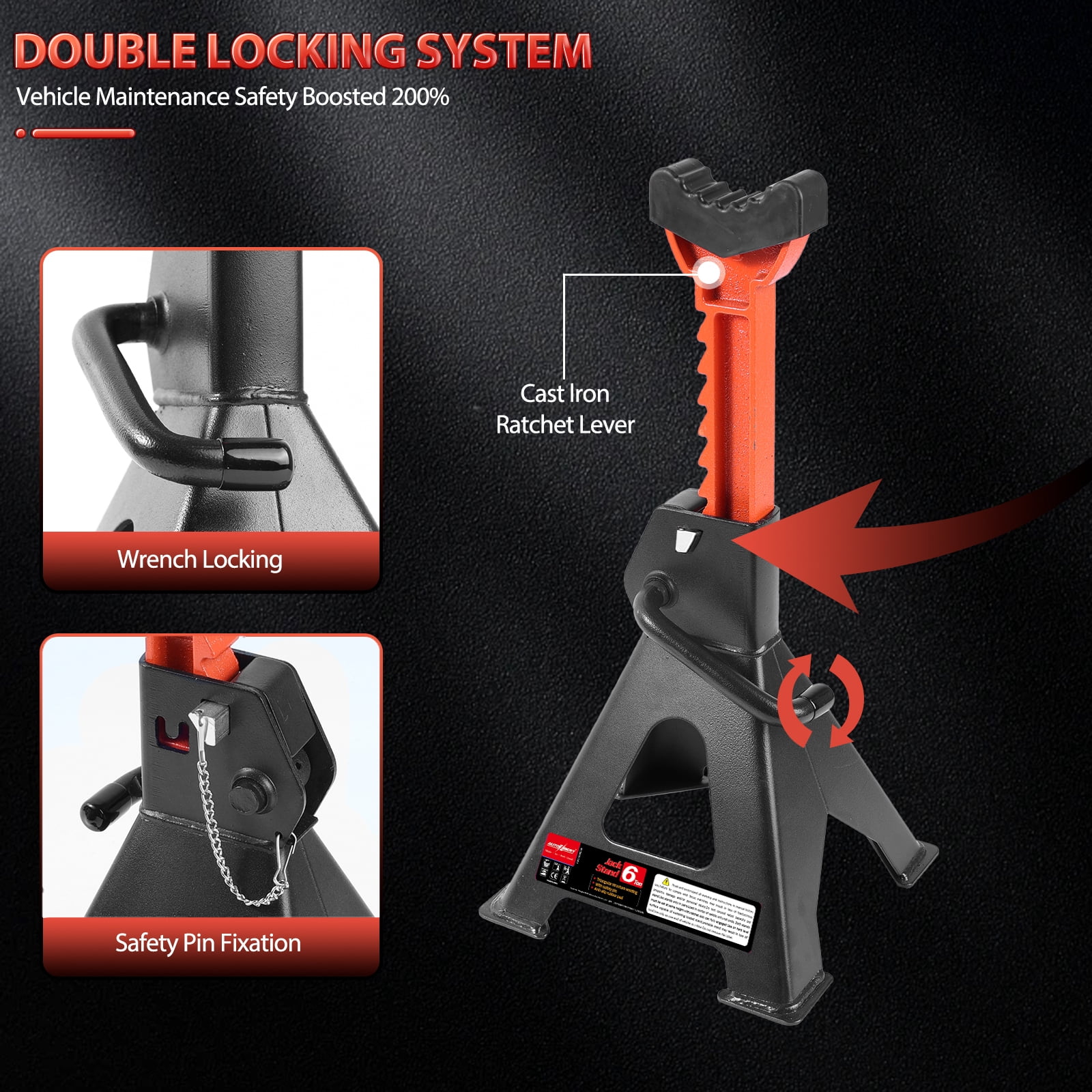 2X Jack Stands Car Jack Stands 6T (13,000 lbs) Capacity Double Locking Universal