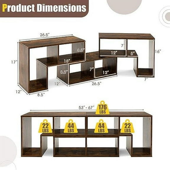 KOTEK TV Stand for 50 55 60 65 Inch TV, 3 Pieces Free Combination Bookshelf Organizer, TV Console Table with Open Storage Shelves, Modern Entertainment Center for Living Room, Bedroom