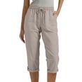 thumbnail image 2 of VBVC Women's Cotton-Linen Capri Pants,Drawstring Waist Rolled Cuff Casual Trousers For Women,Ladies Lightweight Summer Breathable Pants with Pockets,Beige,S-3XL, 2 of 7
