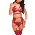 thumbnail image 3 of Gibobby Tangas de mujer sexy encaje Día de San Valentín Conjunto de lencería de color sólido con liga de encaje con extraíble Conjunto de sujetador y bragas con tiras Sin(RD2, XXL), 3 of 5