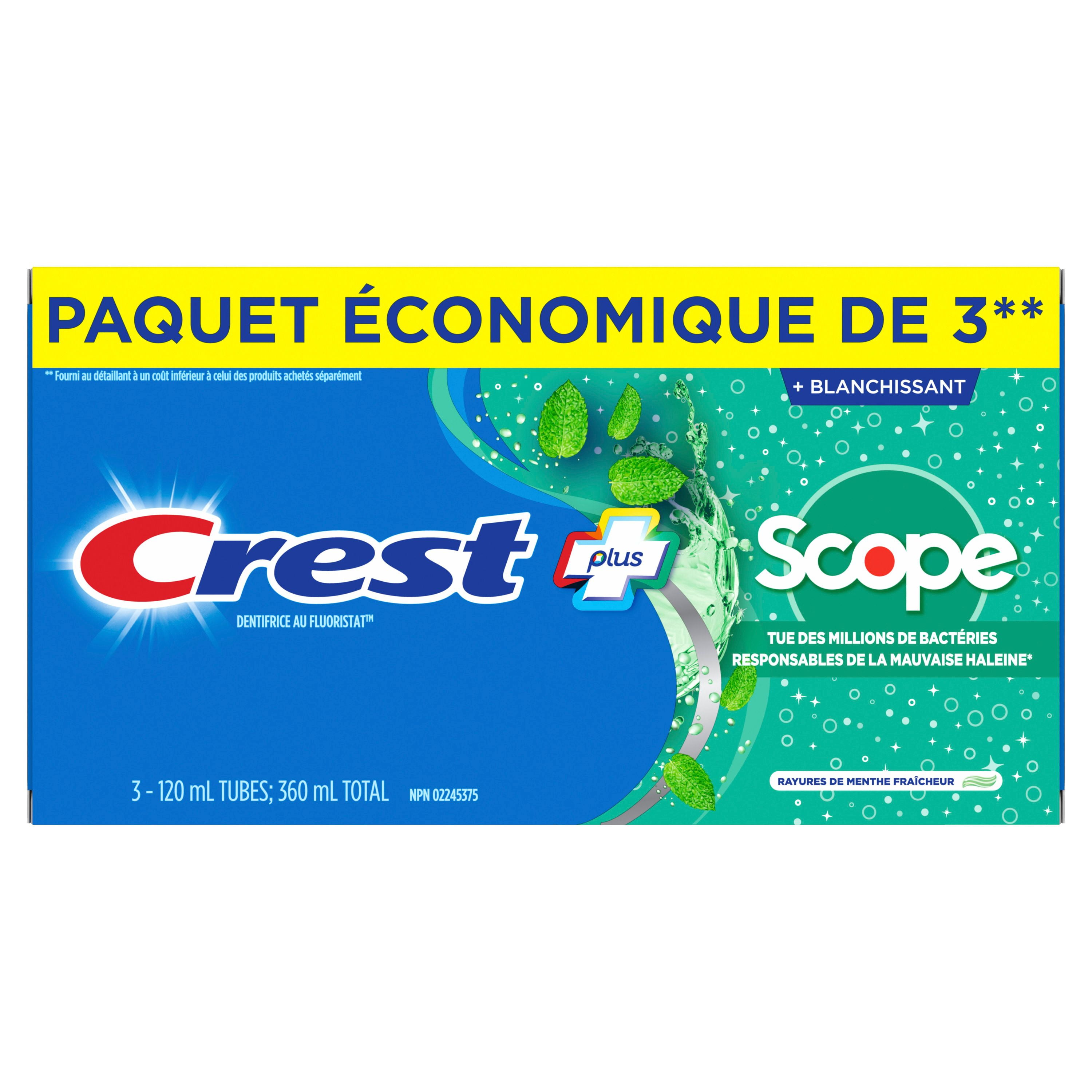 Crest Complete Whitening Plus Scope Toothpaste, Minty Fresh, 3 x 120 mL, 360ML