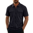 thumbnail image 2 of Kalauyu Short Sleeve Full Zip Cargo Shirts for Men Turn Down Collar with Chest Pocket Loose Casual Solid Color Summer Work Tops, 2 of 6