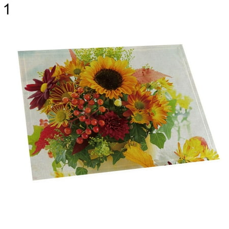 

XIEC 42x32cm Sunflower Campanula Print Heat Insulation Placemat Waterproof Table Pad