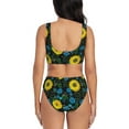 thumbnail image 3 of Kdxio Sunflowers And Blue Flower Print Women's 2 Piece High Waisted Wrap Spaghetti Strap Summer Swimsuit Bikini Set-Large, 3 of 7